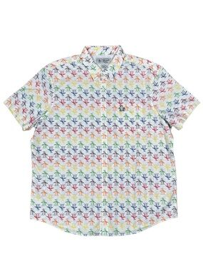 An Original Penguin White Button up Shirt with Rainbow Penguin Print Mens XL